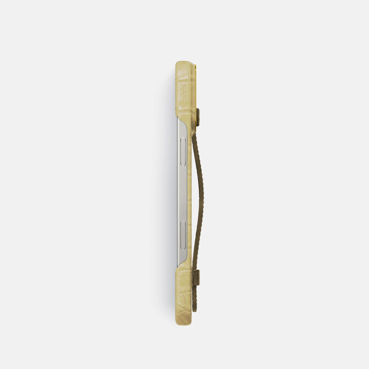 Natural iPhone 16 Pro Center Handle Himalayan Crocodile with Gold Metal -3 | Natural-Gold