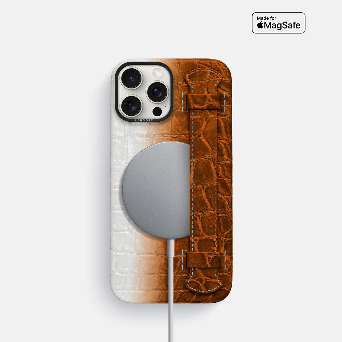 Orange iPhone 16 Pro Handle Case Himalayan Crocodile with Black Metal -5 | Orange-Black