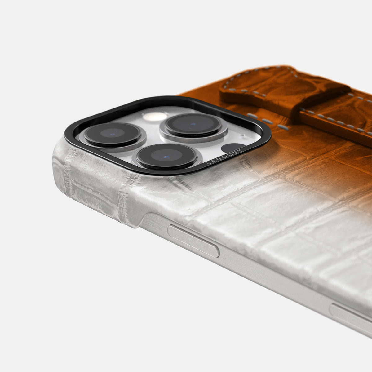 Orange iPhone 16 Pro Handle Case Himalayan Crocodile with Black Metal -6 | Orange-Black
