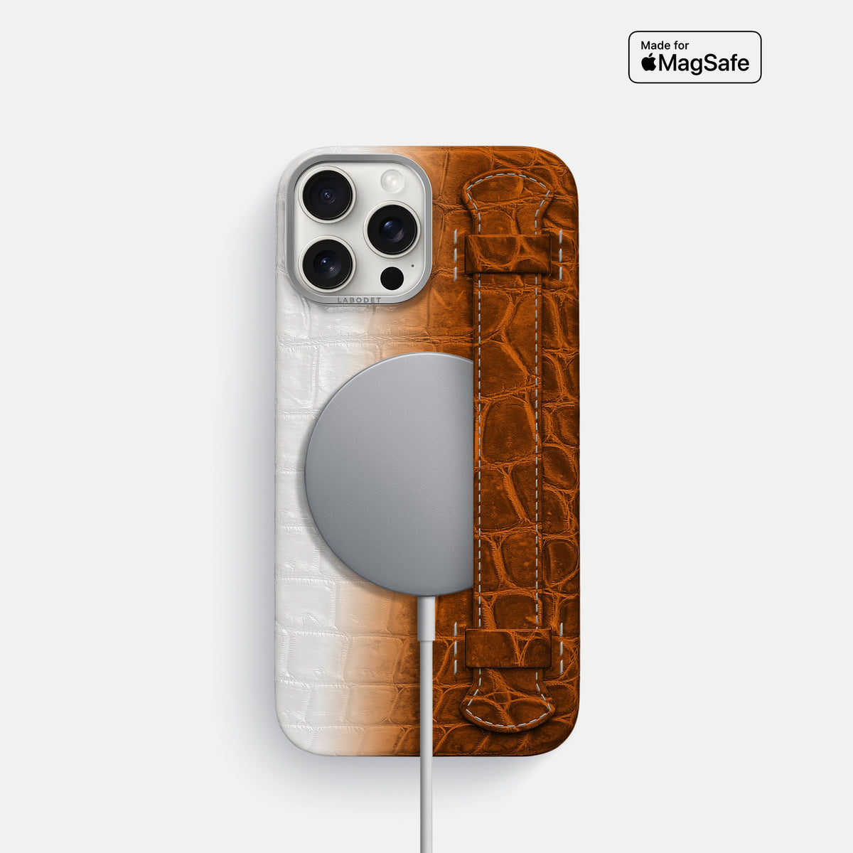 Orange iPhone 16 Pro Handle Case Himalayan Crocodile with Steel Metal -5 | Orange-Steel