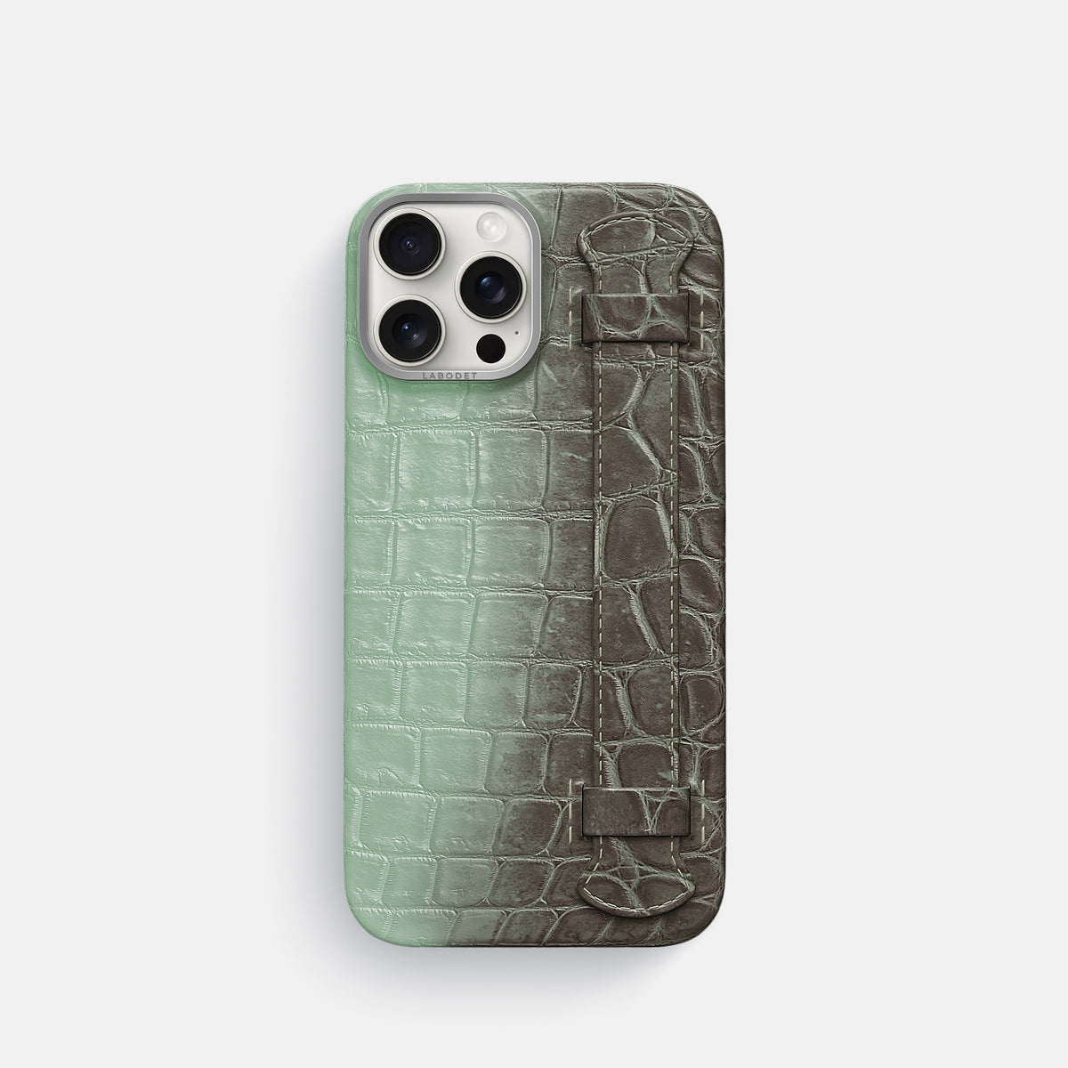 Pistachio iPhone 16 Pro Handle Case Himalayan Crocodile with Steel Metal -1 | Pistachio-Steel