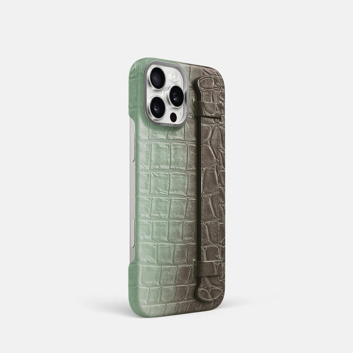Pistachio iPhone 16 Pro Handle Case Himalayan Crocodile with Steel Metal -2 | Pistachio-Steel
