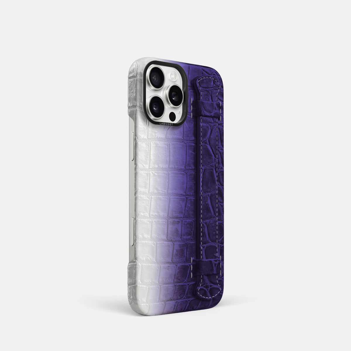 Purple iPhone 16 Pro Handle Case Himalayan Crocodile with Black Metal -2 | Purple-Black
