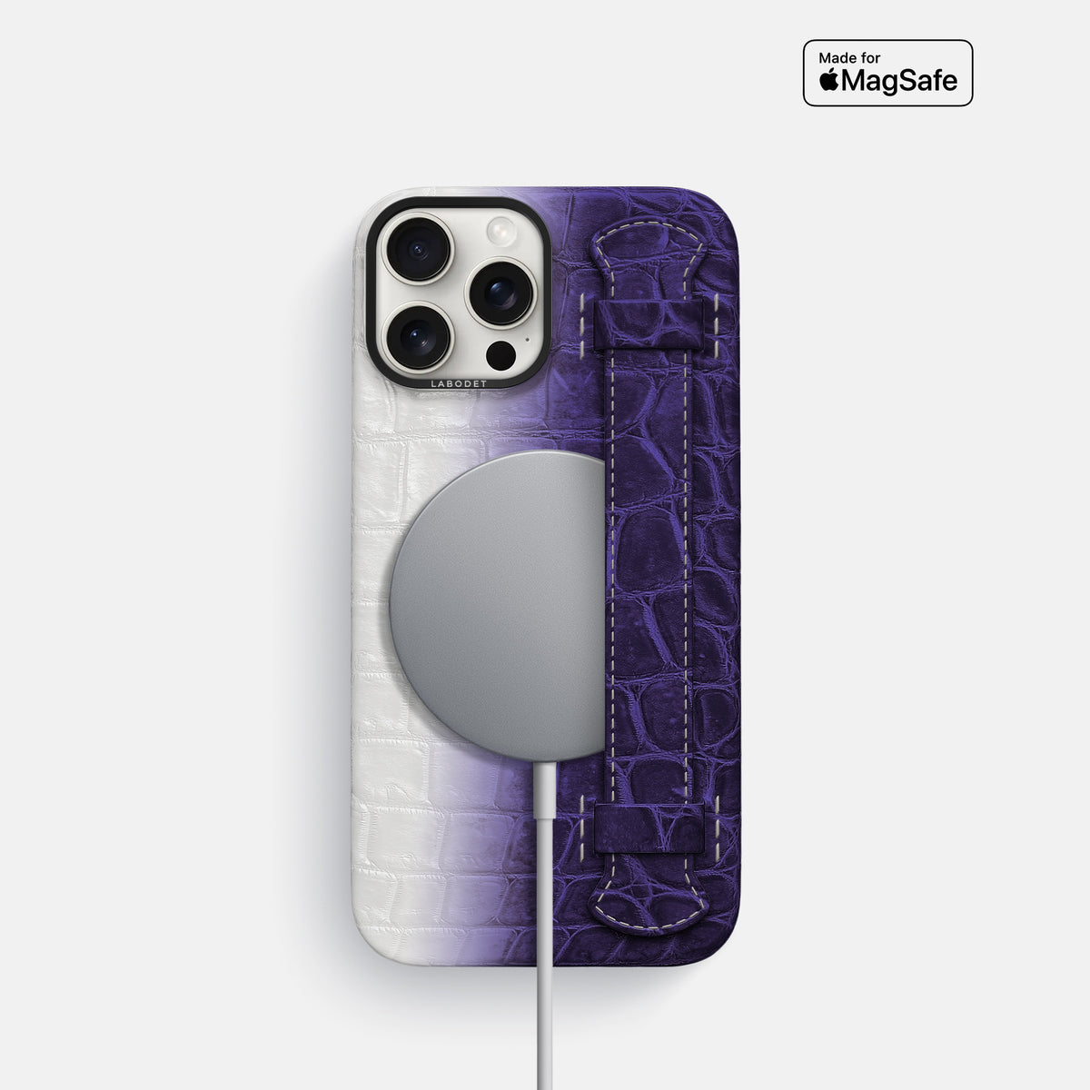 Purple iPhone 16 Pro Handle Case Himalayan Crocodile with Black Metal -5 | Purple-Black