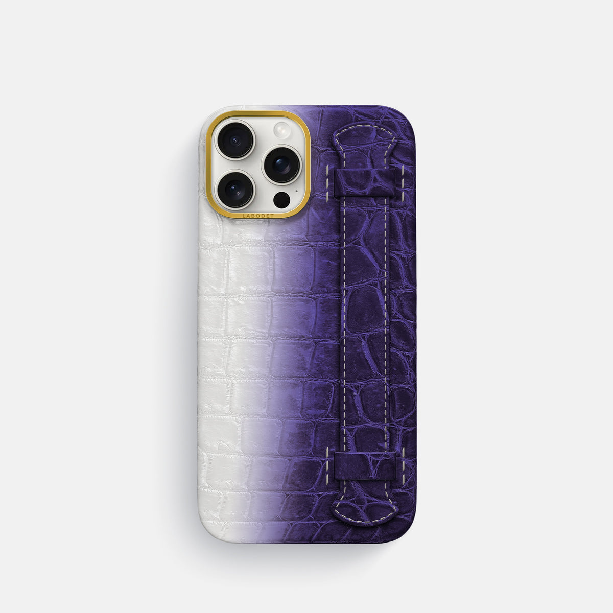 Purple iPhone 16 Pro Center Handle Himalayan Crocodile with Gold Metal -1 | Purple-Gold