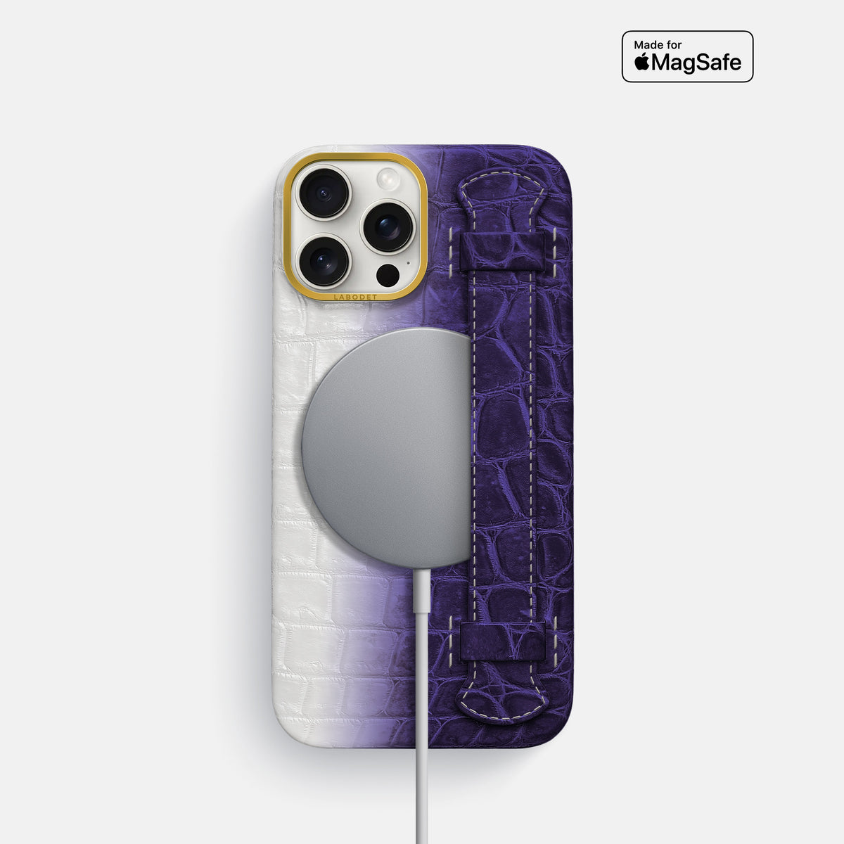 Purple iPhone 16 Pro Center Handle Himalayan Crocodile with Gold Metal -5 | Purple-Gold