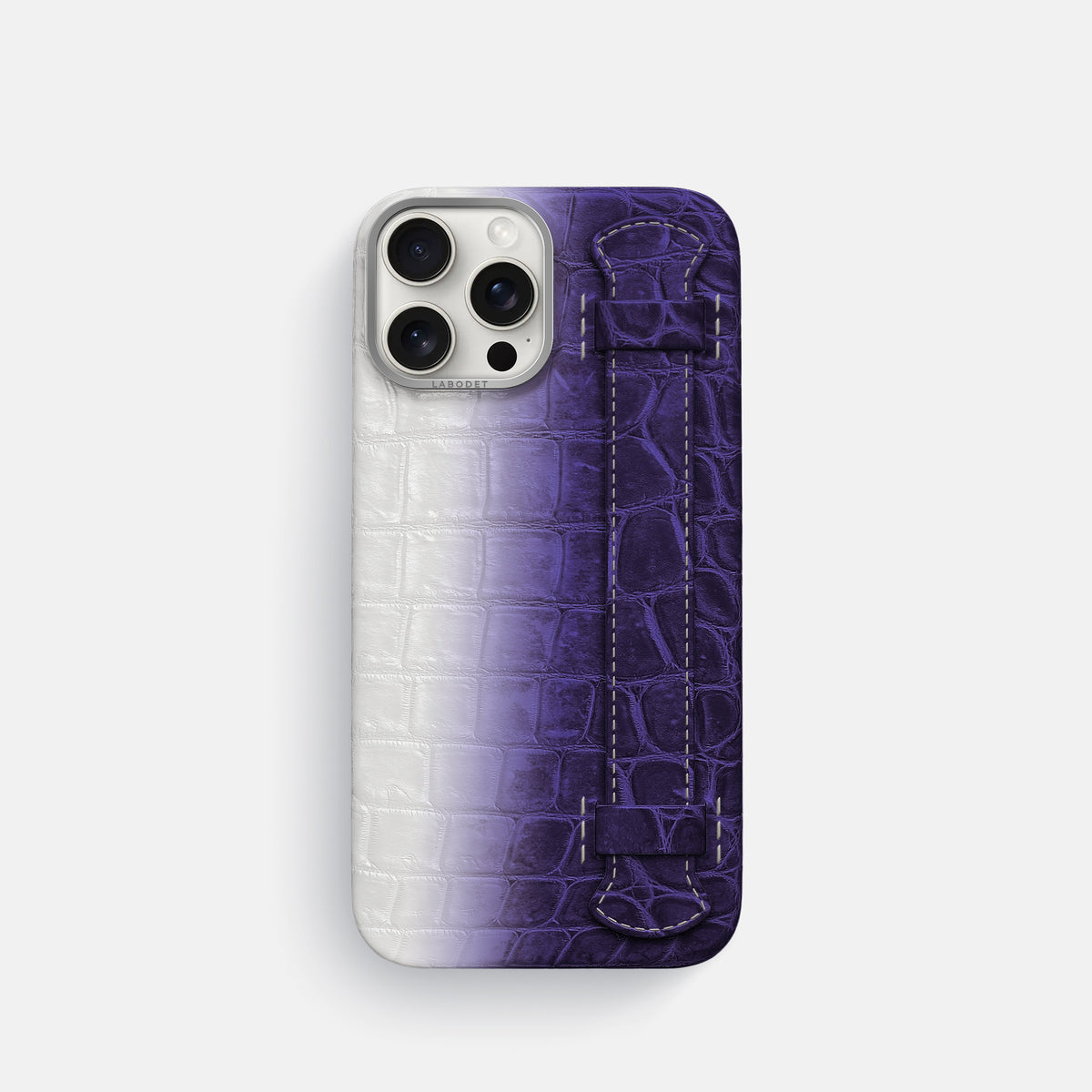 Purple iPhone 16 Pro Handle Case Himalayan Crocodile with Steel Metal -1 | Purple-Steel