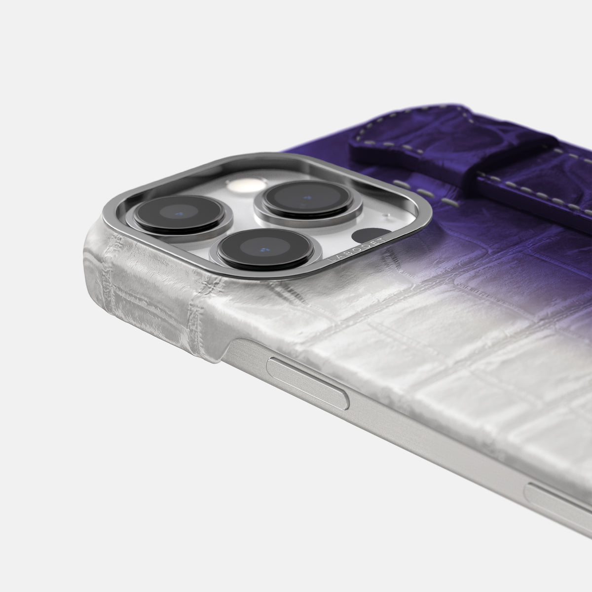Purple iPhone 16 Pro Handle Case Himalayan Crocodile with Steel Metal -6 | Purple-Steel
