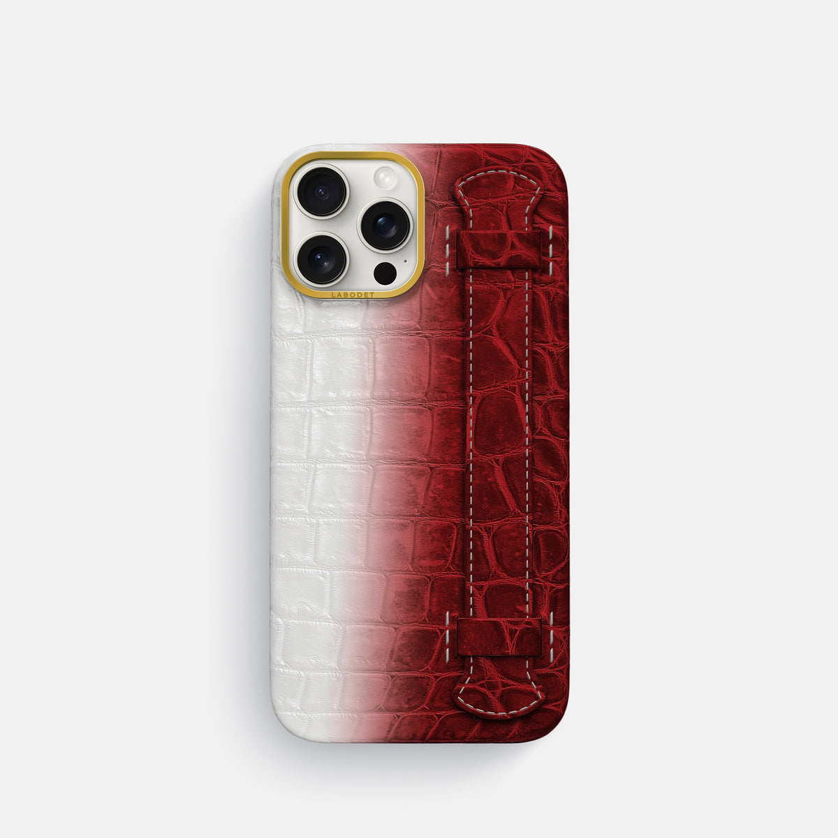 Red iPhone 16 Pro Center Handle Himalayan Crocodile with Gold Metal -1 | Red-Gold