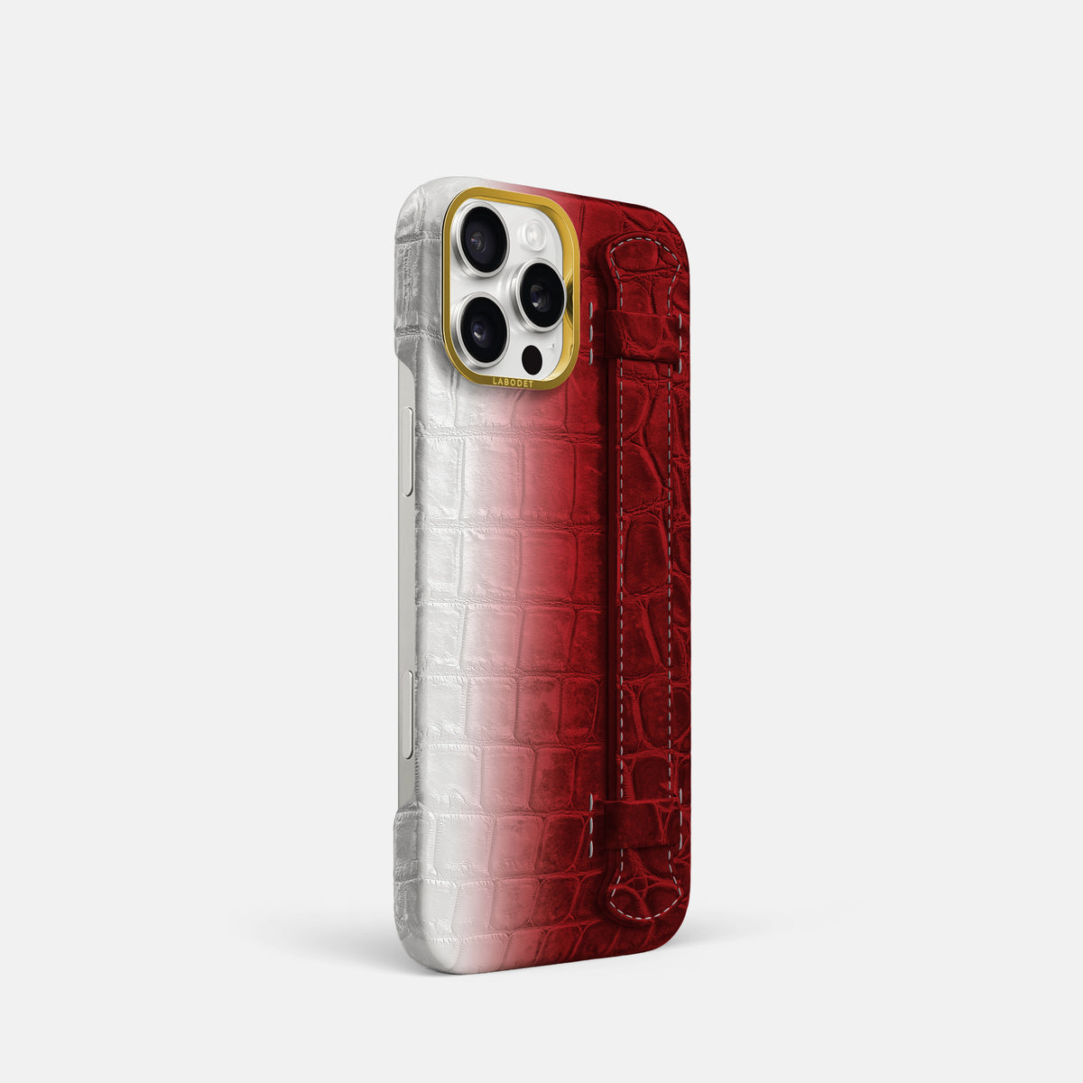Red iPhone 16 Pro Center Handle Himalayan Crocodile with Gold Metal -2 | Red-Gold