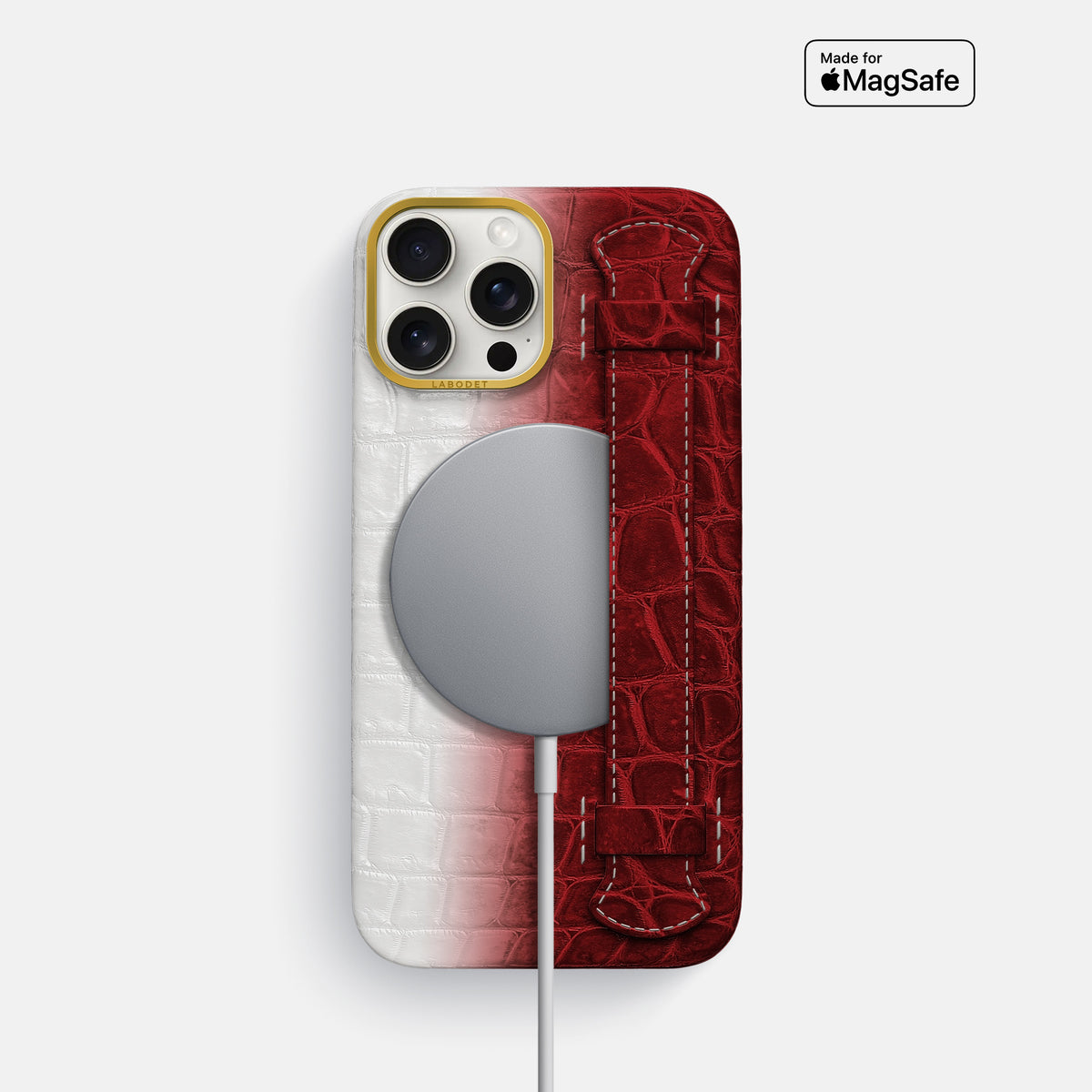 Red iPhone 16 Pro Center Handle Himalayan Crocodile with Gold Metal -5 | Red-Gold