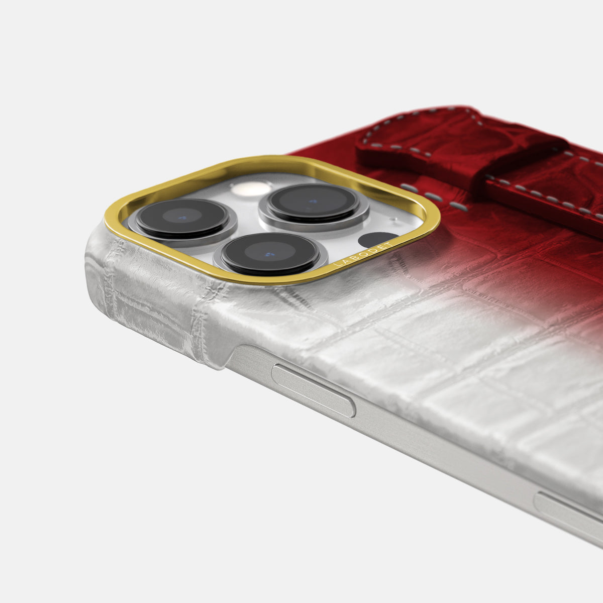 Red iPhone 16 Pro Center Handle Himalayan Crocodile with Gold Metal -6 | Red-Gold