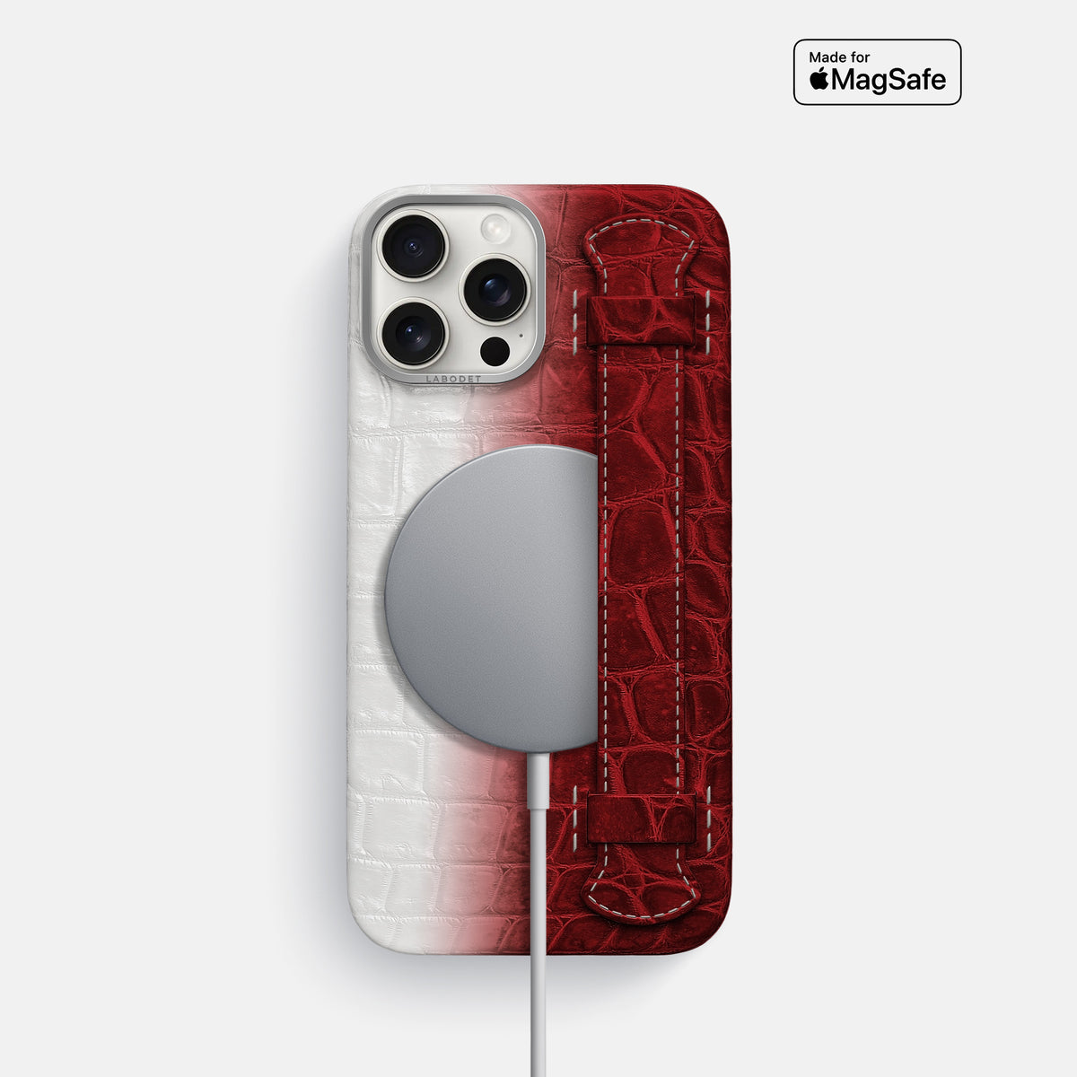 Red iPhone 16 Pro Handle Case Himalayan Crocodile with Steel Metal -5 | Red-Steel