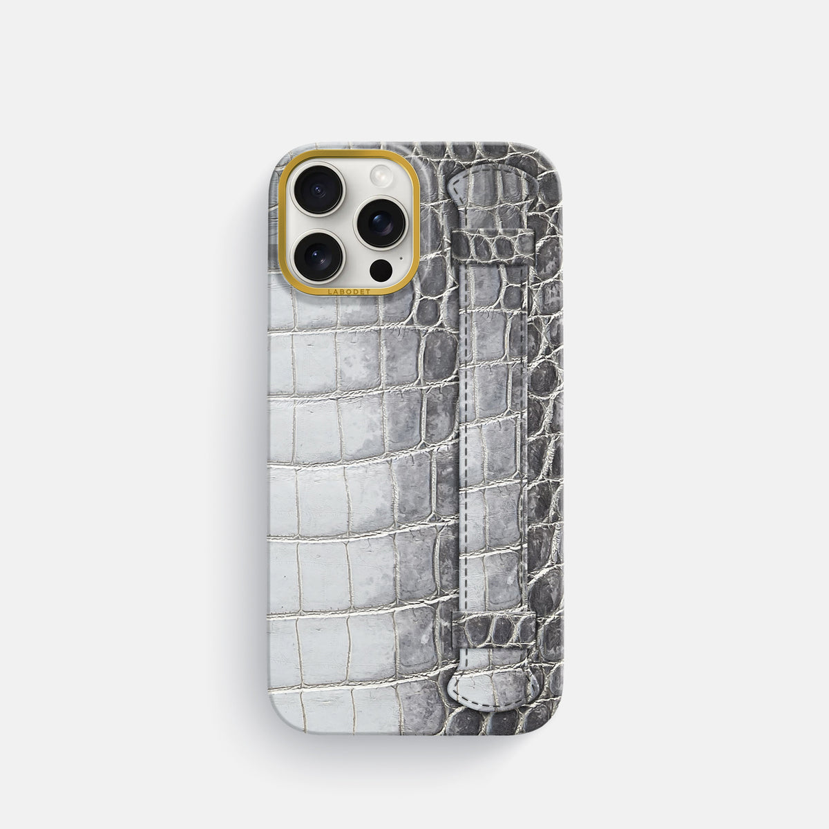 Silver iPhone 16 Pro Center Handle Himalayan Crocodile with Gold Metal -1 | Silver-Gold