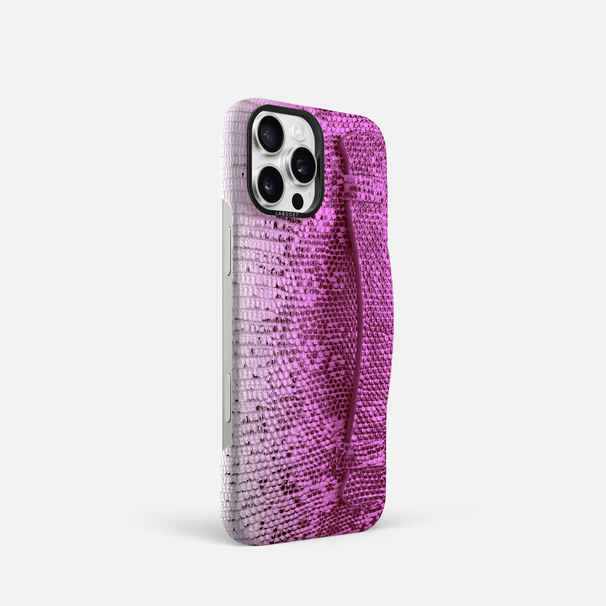 Fuchsia iPhone 16 Pro Himalayan Lizard Handle Case with Black Metal -2 | Fuchsia-Black