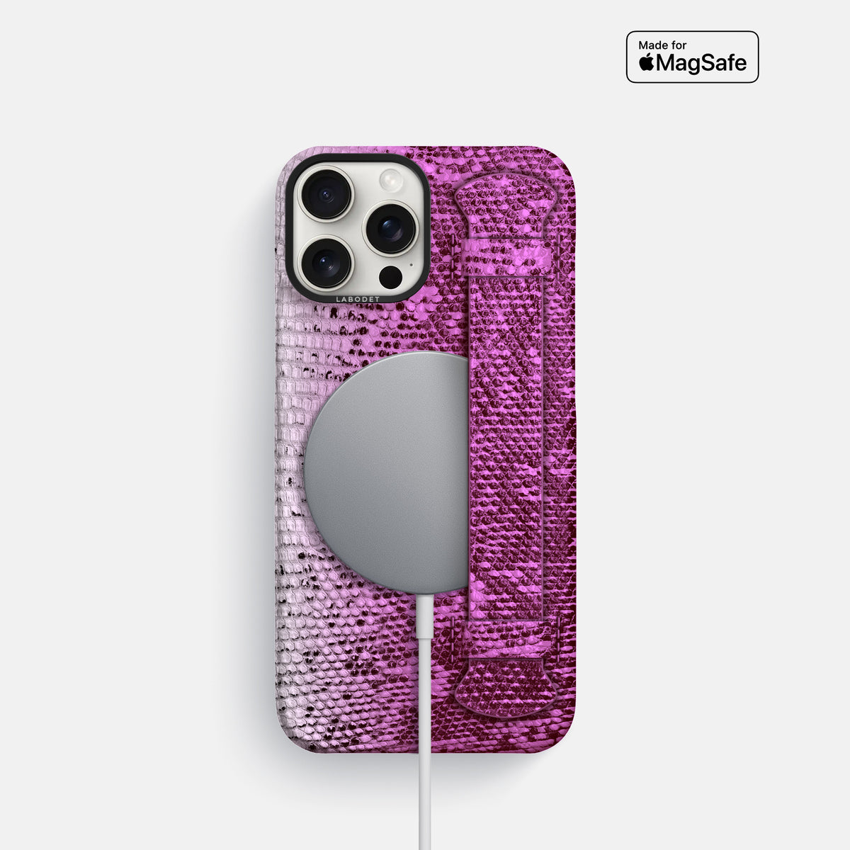Fuchsia iPhone 16 Pro Himalayan Lizard Handle Case with Black Metal -5 | Fuchsia-Black