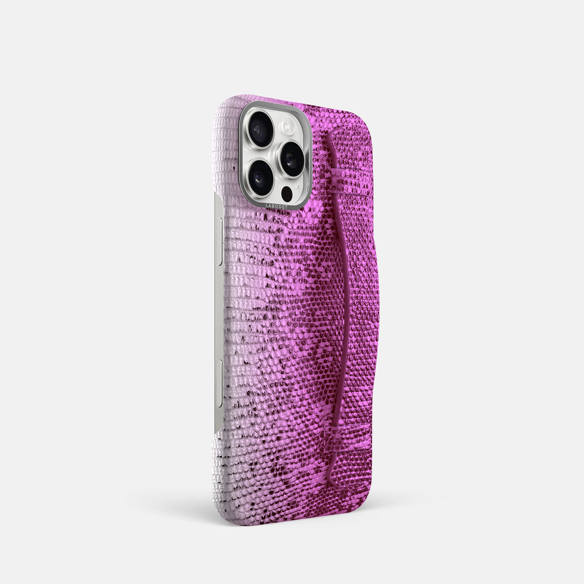 Fuchsia iPhone 16 Pro Himalayan Lizard Handle Case with Steel Metal -2 | Fuchsia-Steel