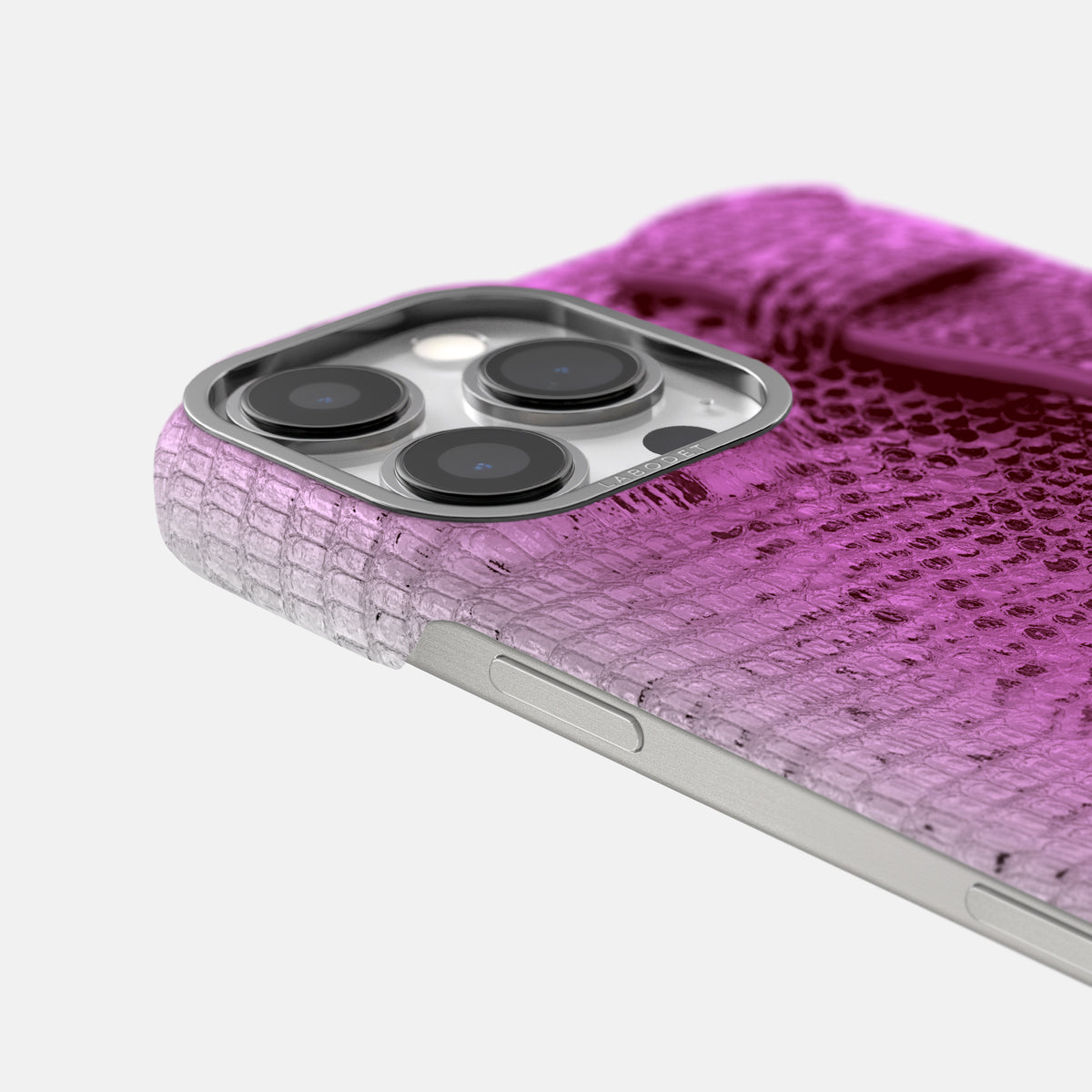 Fuchsia iPhone 16 Pro Himalayan Lizard Handle Case with Steel Metal -6 | Fuchsia-Steel