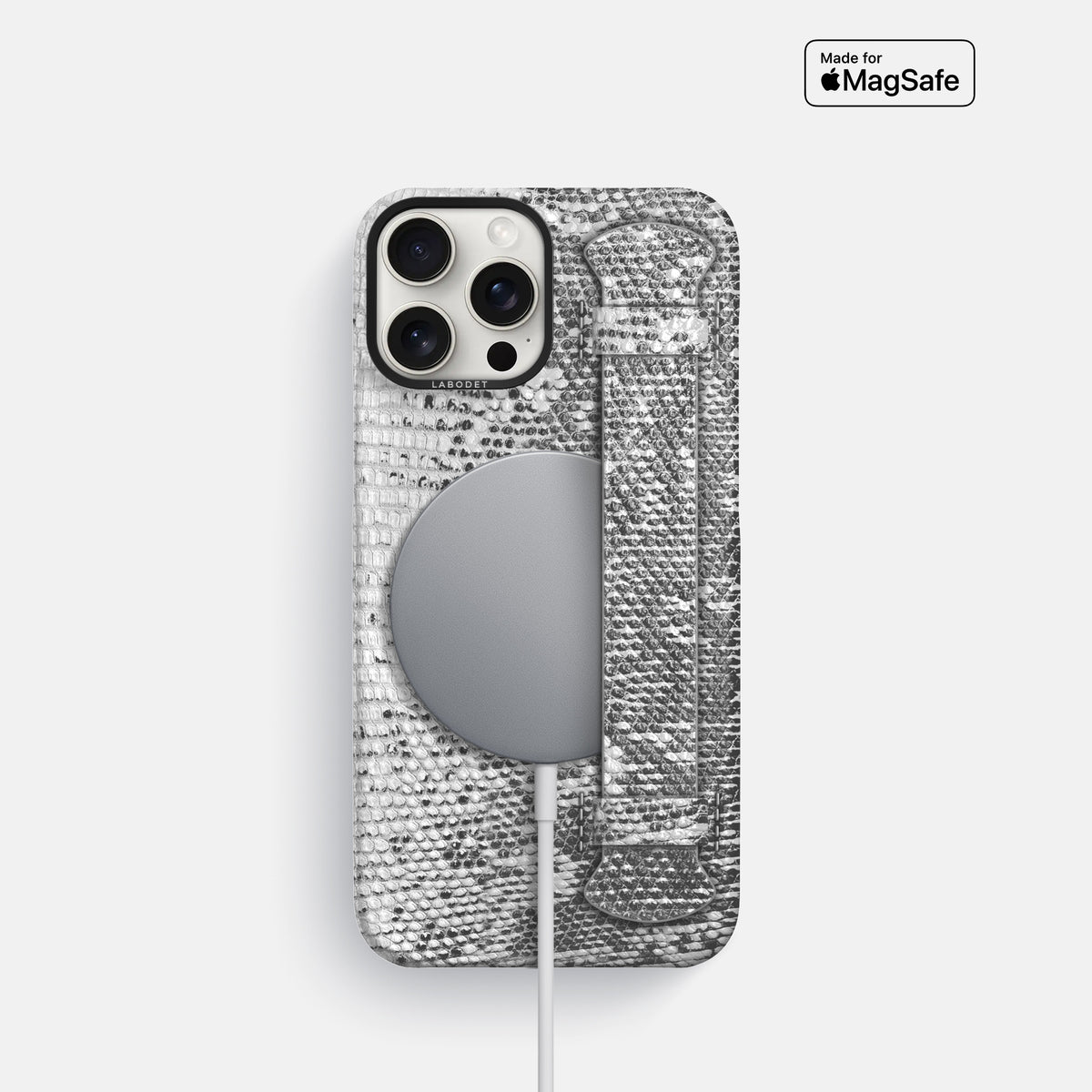 Light iPhone 16 Pro Himalayan Lizard Handle Case with Black Metal -5 | Light-Black