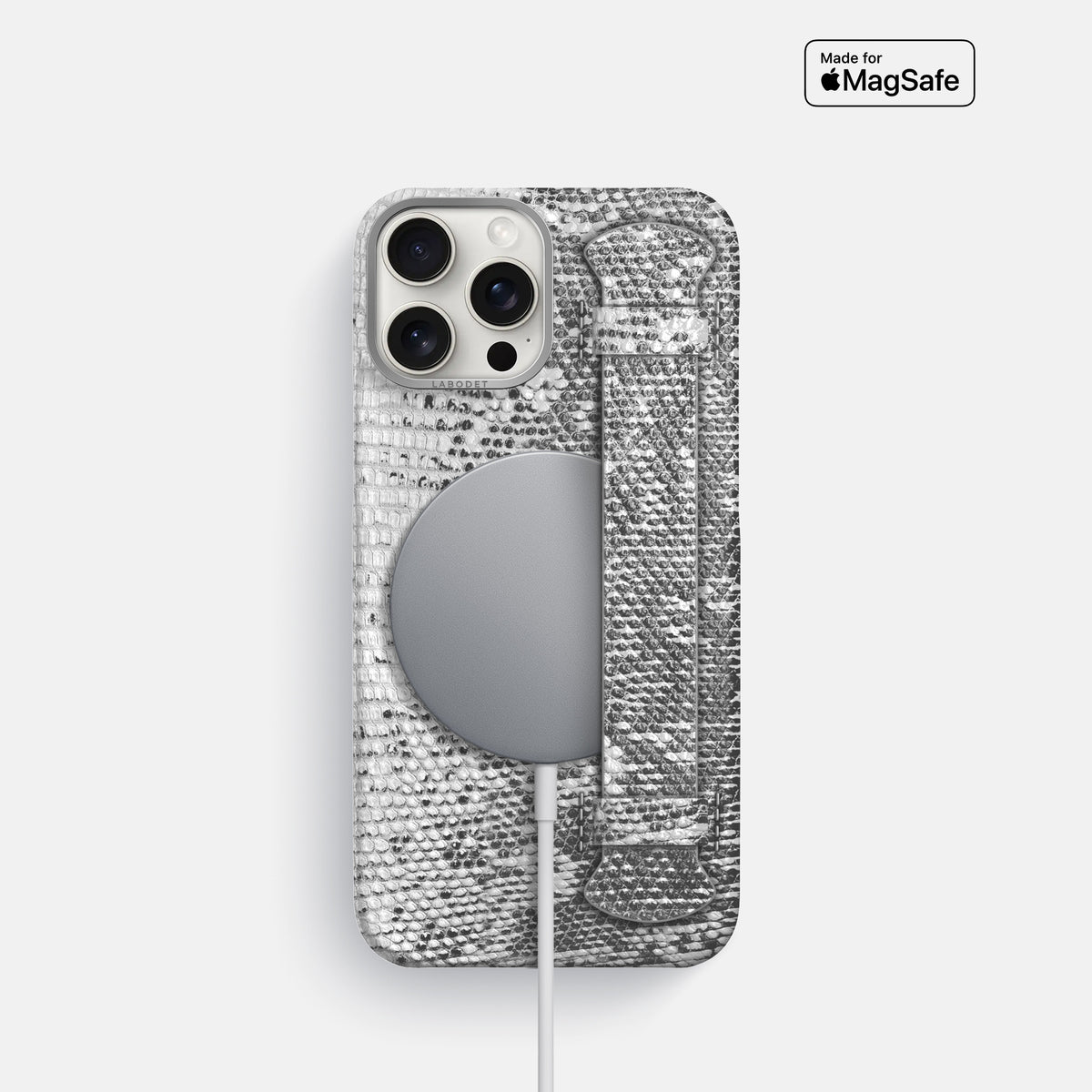 Light iPhone 16 Pro Himalayan Lizard Handle Case with Steel Metal -5 | Light-Steel