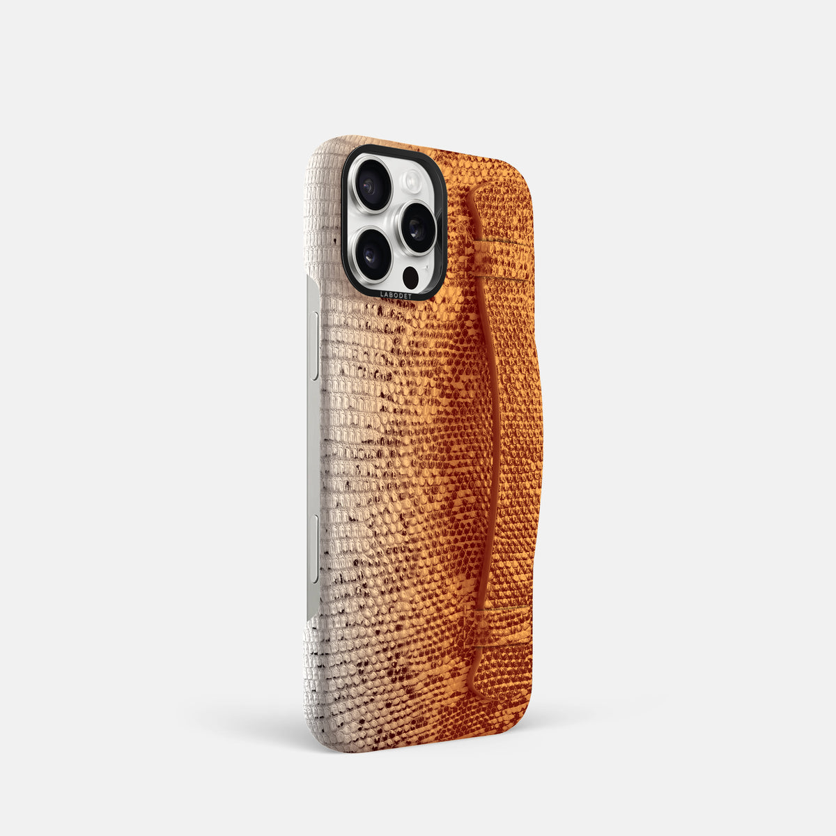 Orange iPhone 16 Pro Himalayan Lizard Handle Case with Black Metal -2 | Orange-Black