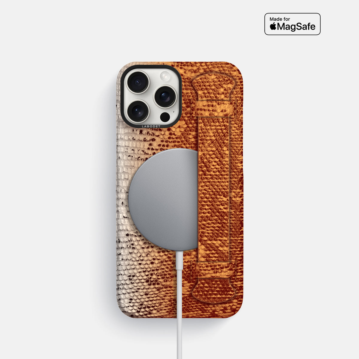 Orange iPhone 16 Pro Himalayan Lizard Handle Case with Black Metal -5 | Orange-Black