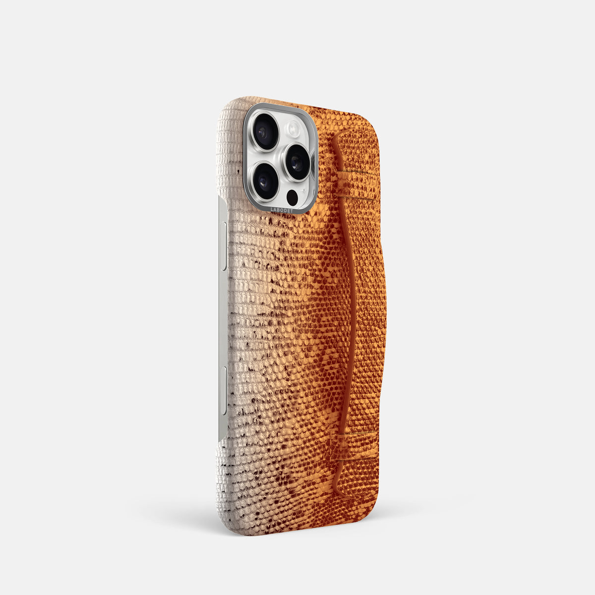Orange iPhone 16 Pro Himalayan Lizard Handle Case with Steel Metal -2 | Orange-Steel