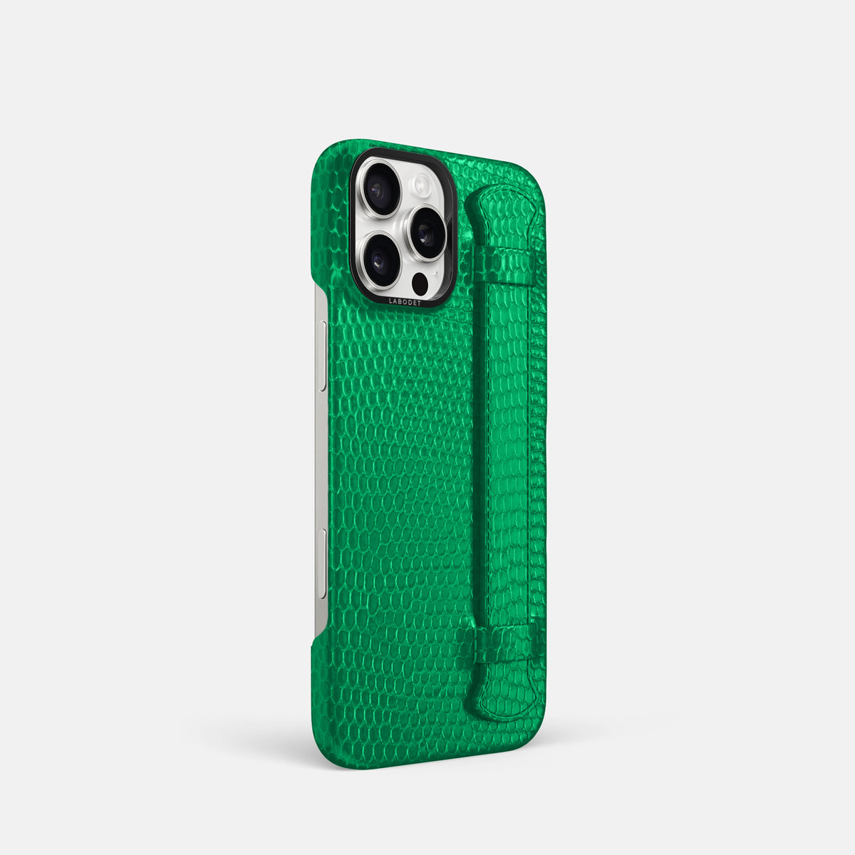 Apple-Green iPhone 16 Pro Handle Case Lizard with Black Metal -2 | Apple-Green-Black