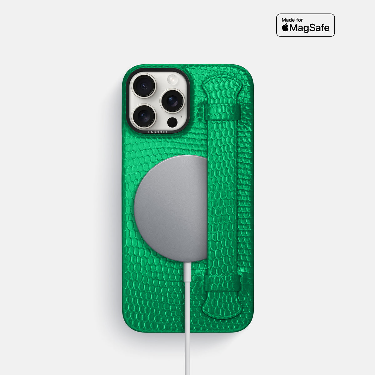 Apple-Green iPhone 16 Pro Handle Case Lizard with Black Metal -5 | Apple-Green-Black