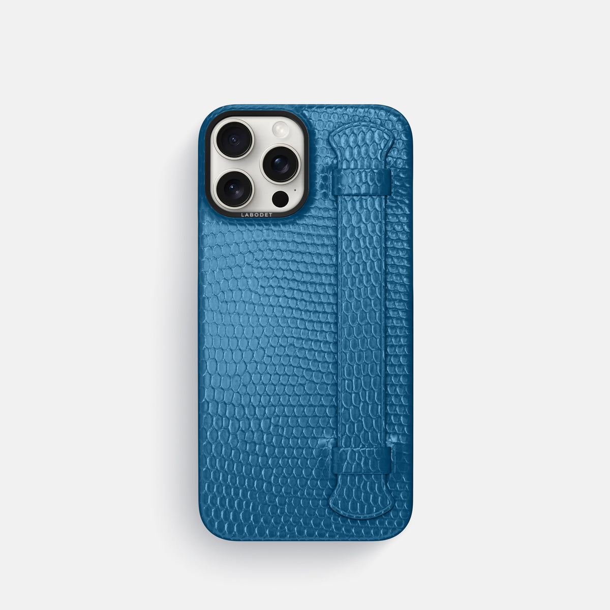Blue iPhone 16 Pro Handle Case Lizard with Black Metal -1 | Blue-Black