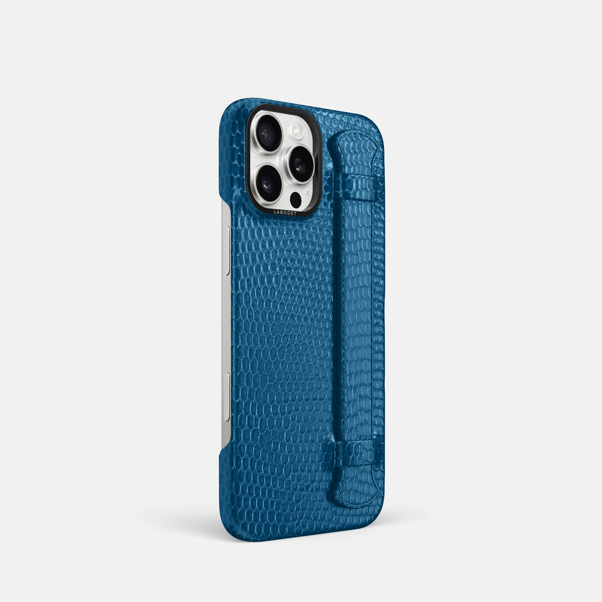 Blue iPhone 16 Pro Handle Case Lizard with Black Metal -2 | Blue-Black