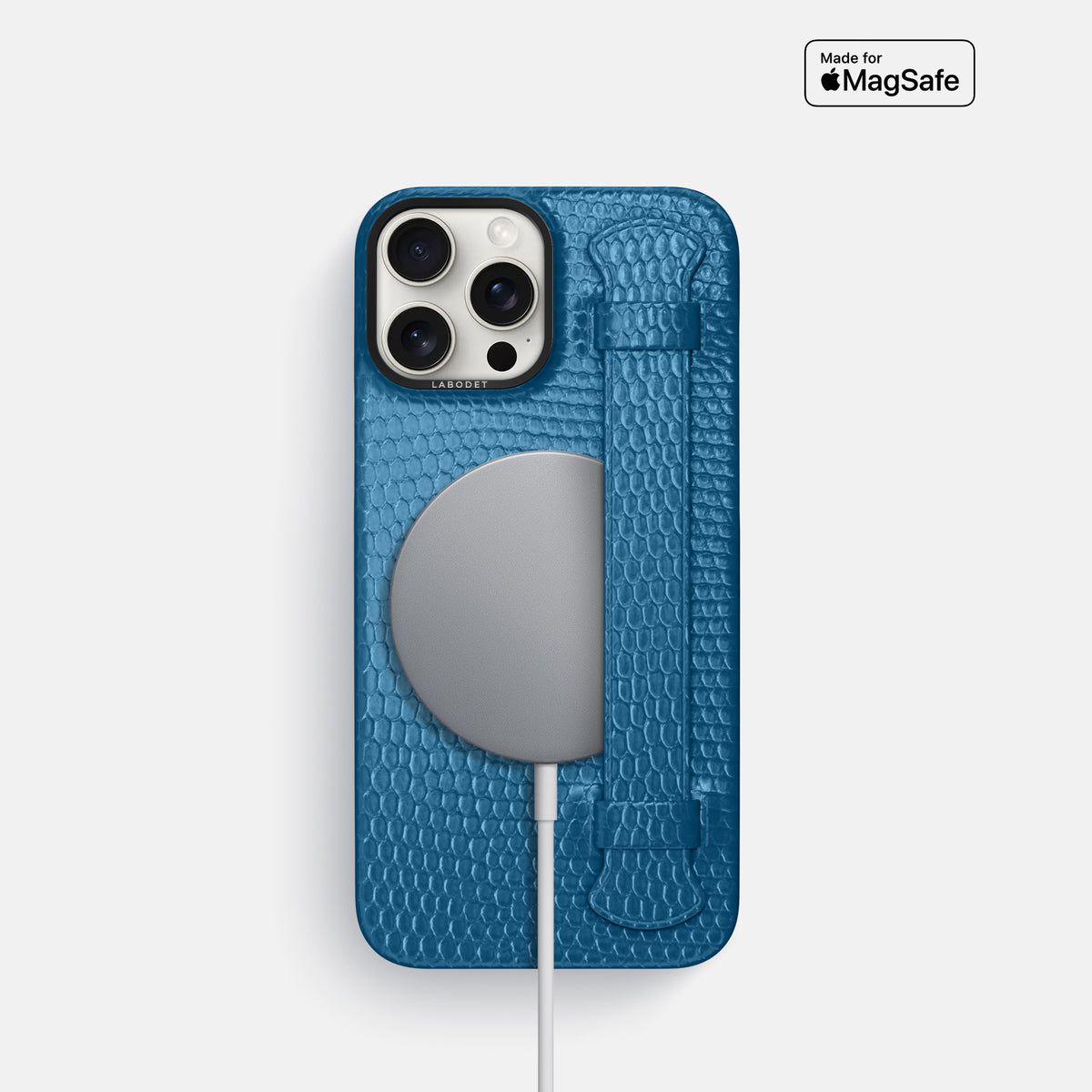 Blue iPhone 16 Pro Handle Case Lizard with Black Metal -5 | Blue-Black