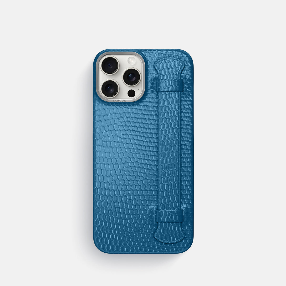 Blue iPhone 16 Pro Handle Case Lizard with Steel Metal -1 | Blue-Steel