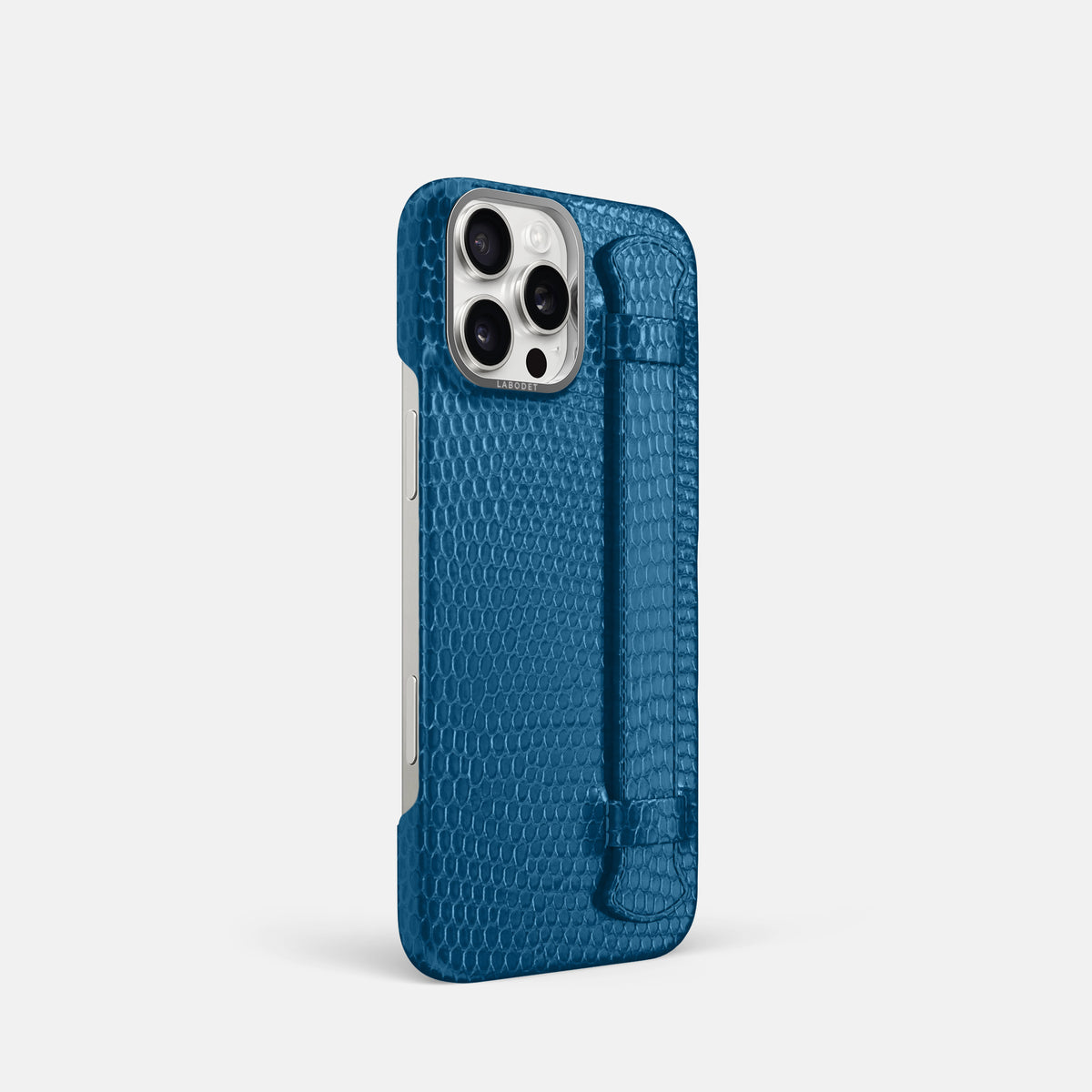 Blue iPhone 16 Pro Handle Case Lizard with Steel Metal -2 | Blue-Steel