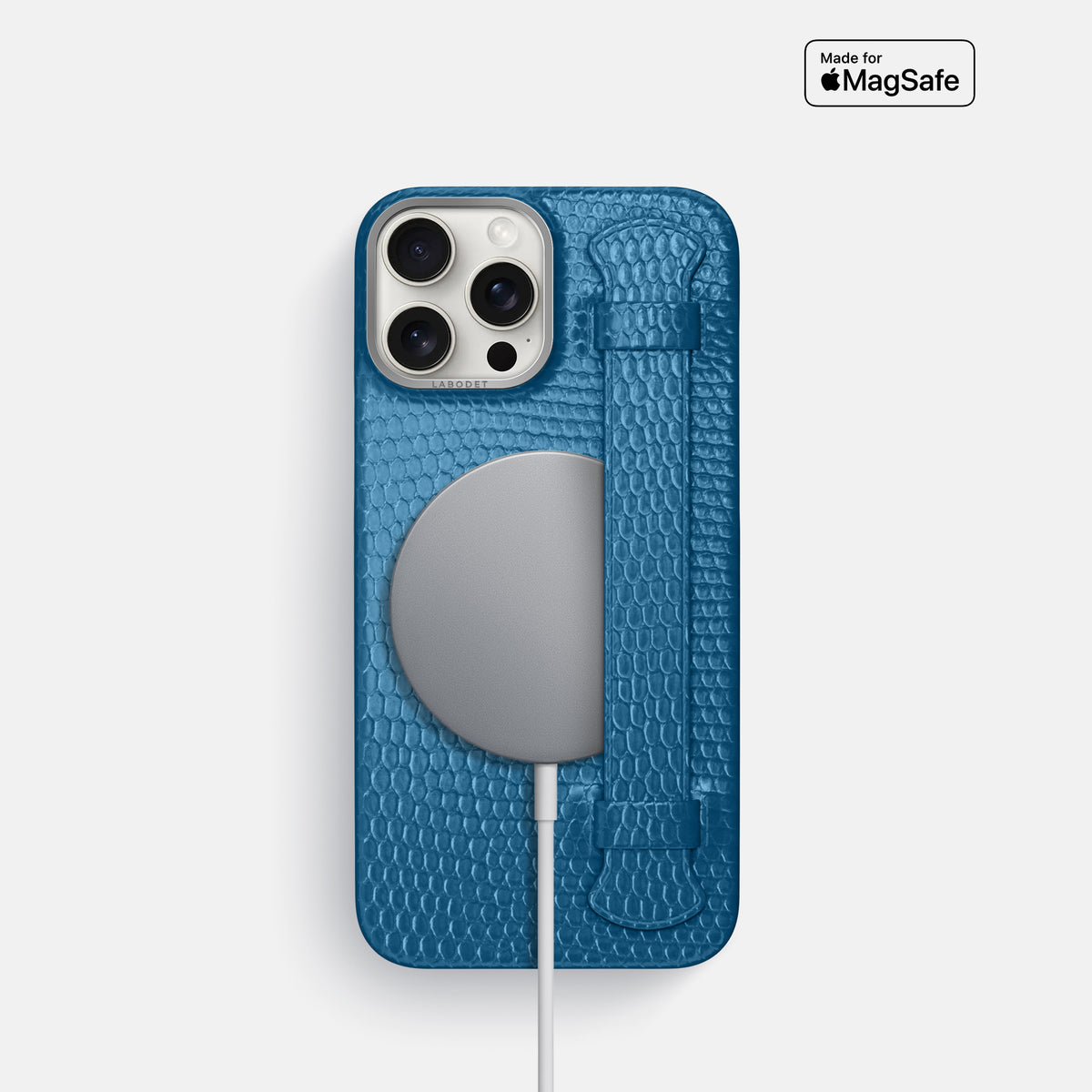 Blue iPhone 16 Pro Handle Case Lizard with Steel Metal -5 | Blue-Steel
