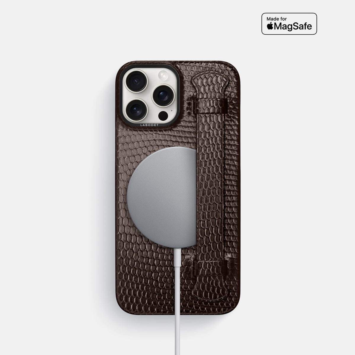 Brown iPhone 16 Pro Handle Case Lizard with Black Metal -5 | Brown-Black