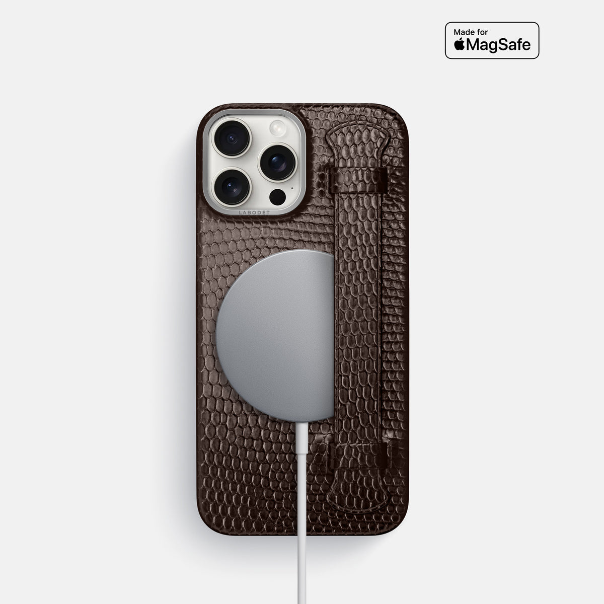 Brown iPhone 16 Pro Handle Case Lizard with Steel Metal -5 | Brown-Steel