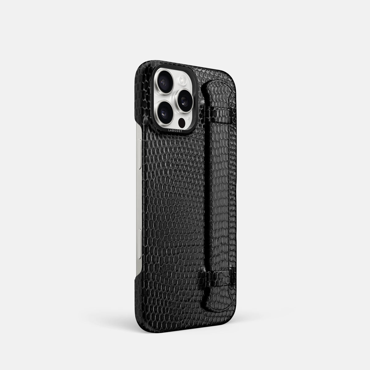 Black iPhone 16 Pro Handle Case Lizard with Black Metal -2 | Black-Black