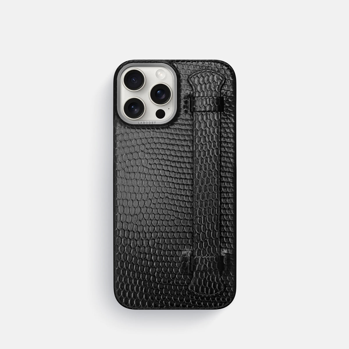 Black iPhone 16 Pro Handle Case Lizard with Steel Metal -1 | Black-Steel