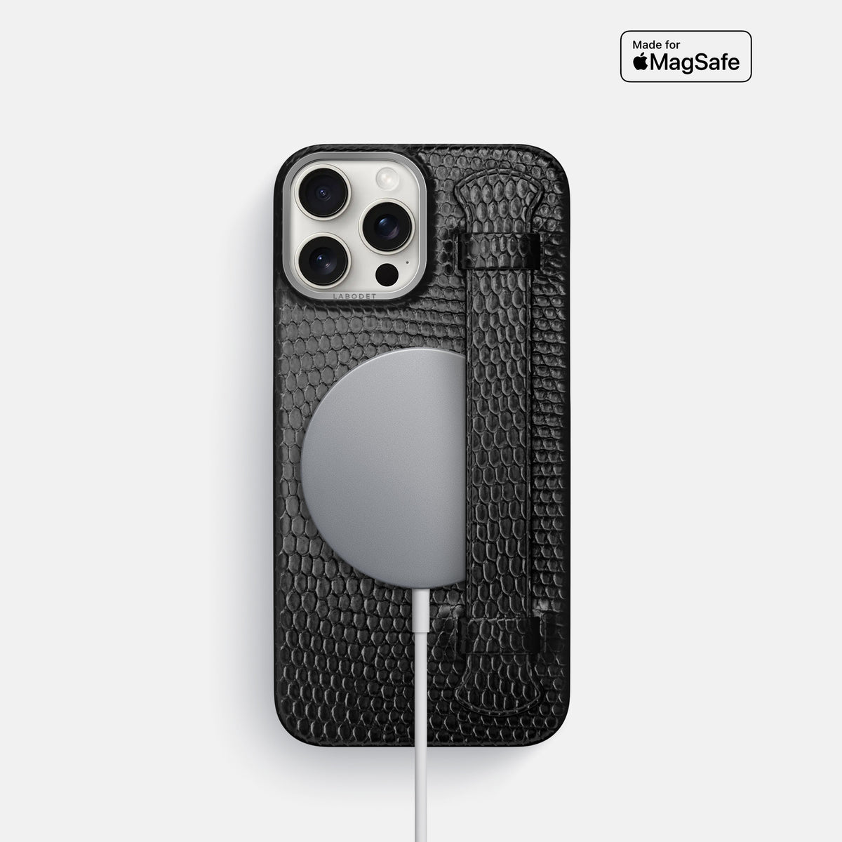 Black iPhone 16 Pro Handle Case Lizard with Steel Metal -5 | Black-Steel