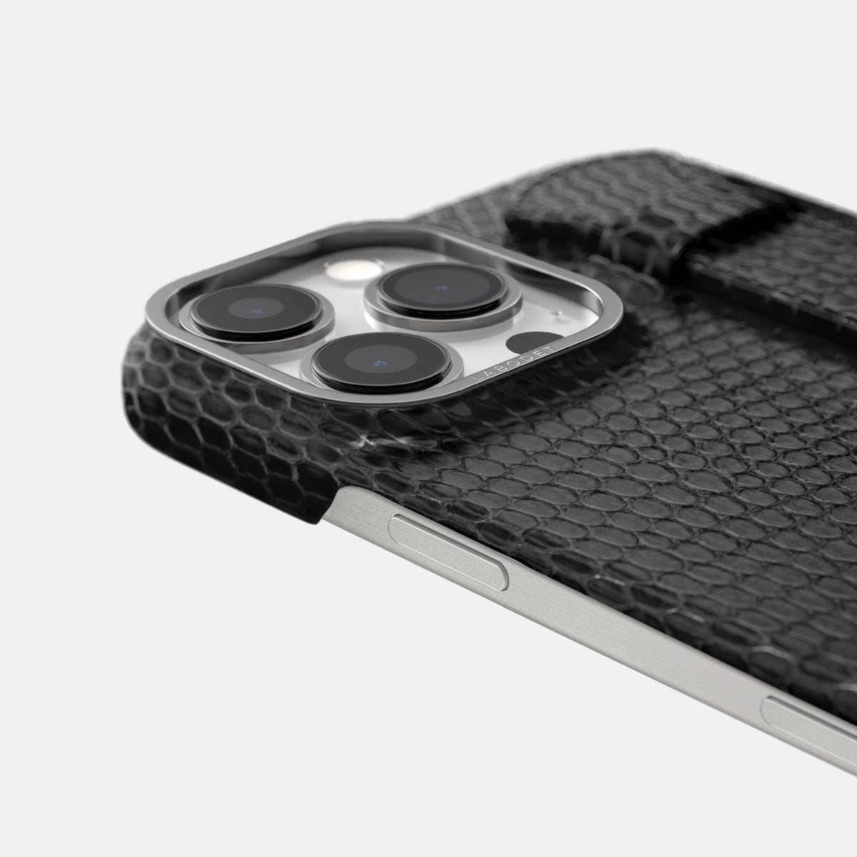 Black iPhone 16 Pro Handle Case Lizard with Steel Metal -6 | Black-Steel