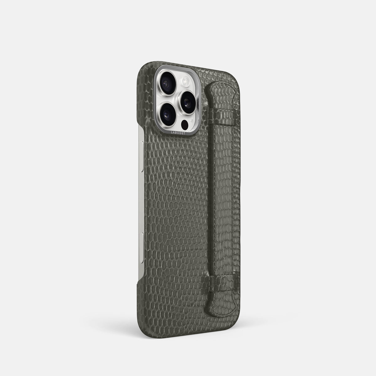 Grey iPhone 16 Pro Handle Case Lizard with Steel Metal -2 | Grey-Steel