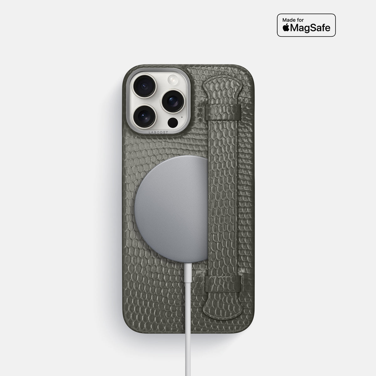 Grey iPhone 16 Pro Handle Case Lizard with Steel Metal -5 | Grey-Steel