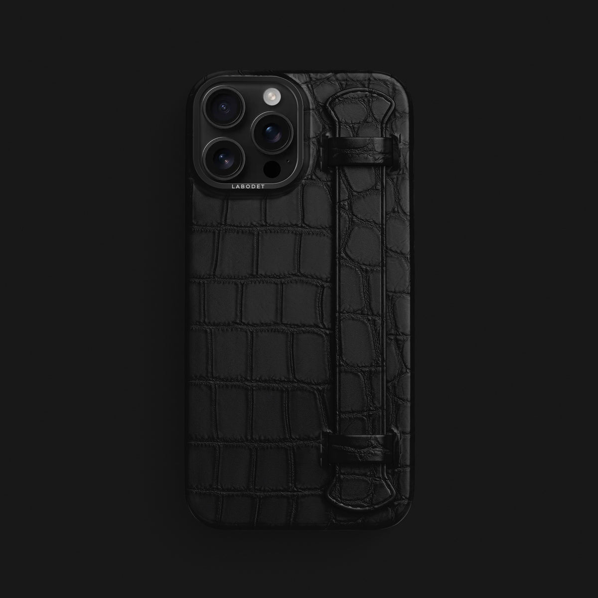 iPhone 16 Pro Max Strap Case Edition-Black Alligator with Black Metal -1 | Edition-Black-Black