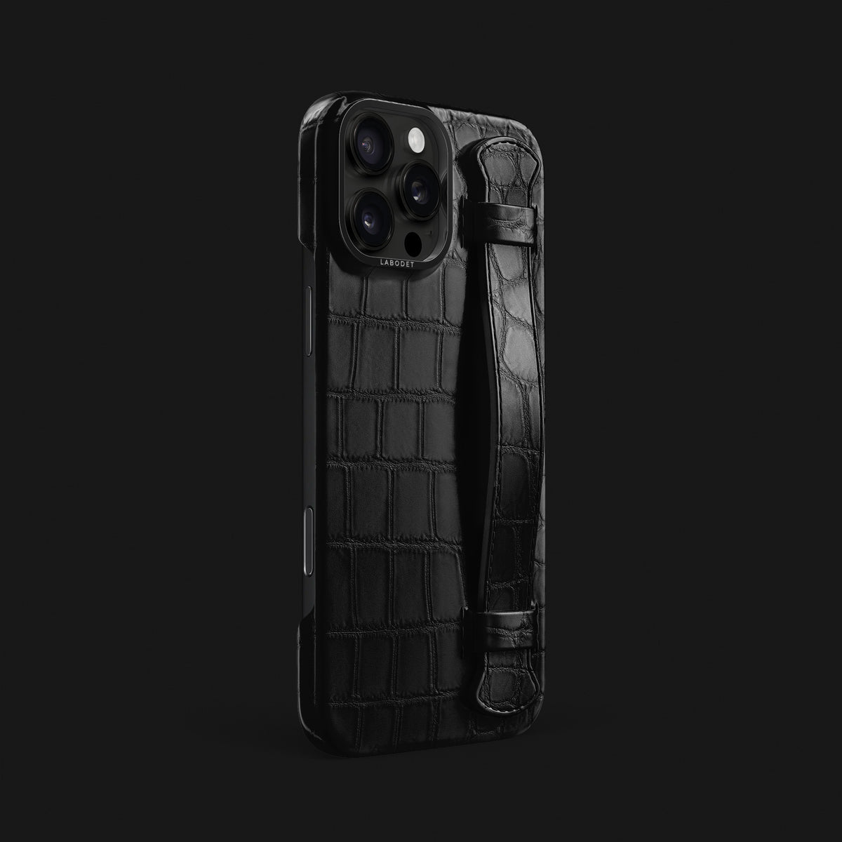 iPhone 16 Pro Max Strap Case Edition-Black Alligator with Black Metal -2 | Edition-Black-Black