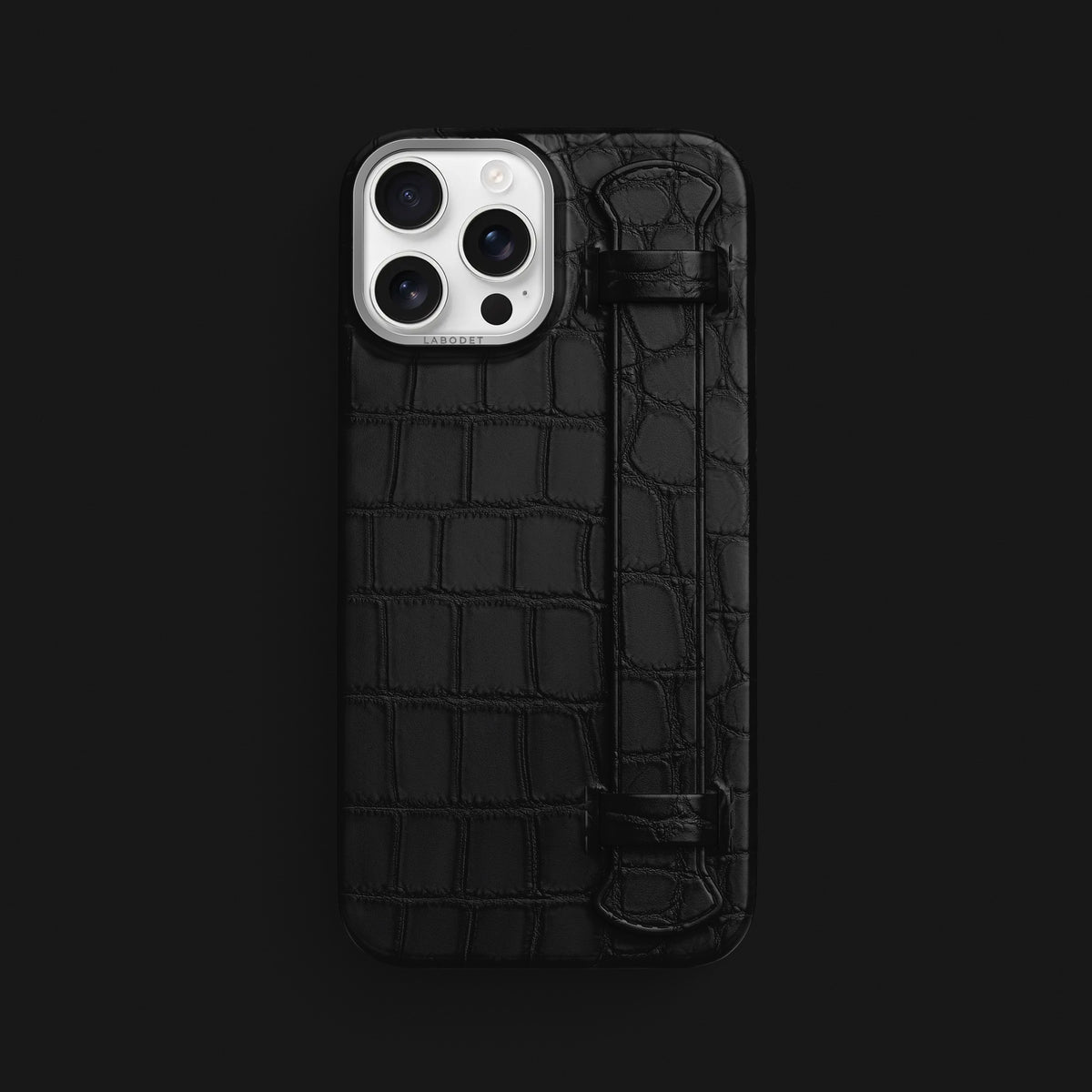 iPhone 16 Pro Max Strap Case Edition-Black Alligator with Steel Metal -1 | Edition-Black-Steel