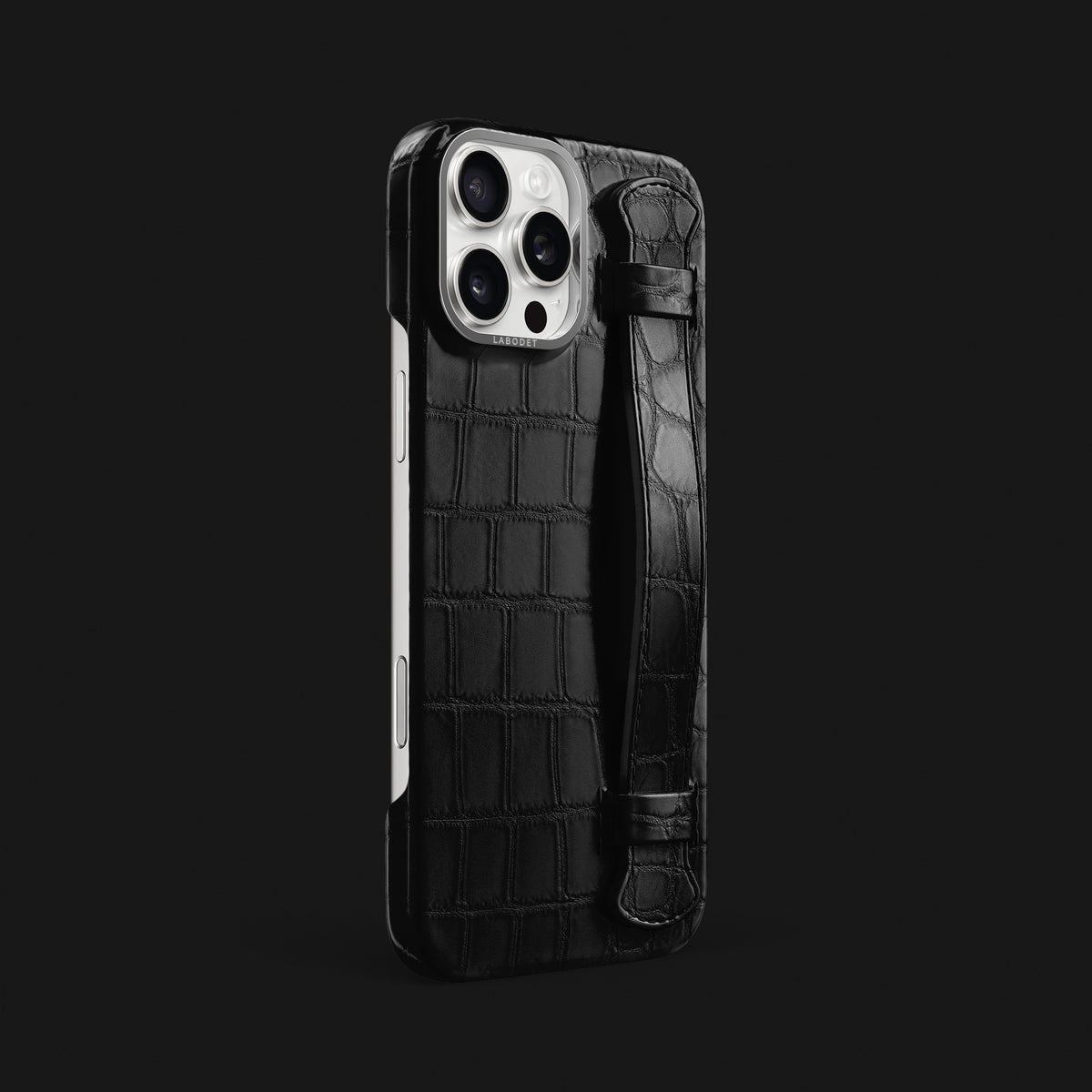 iPhone 16 Pro Max Strap Case Edition-Black Alligator with Steel Metal -2 | Edition-Black-Steel