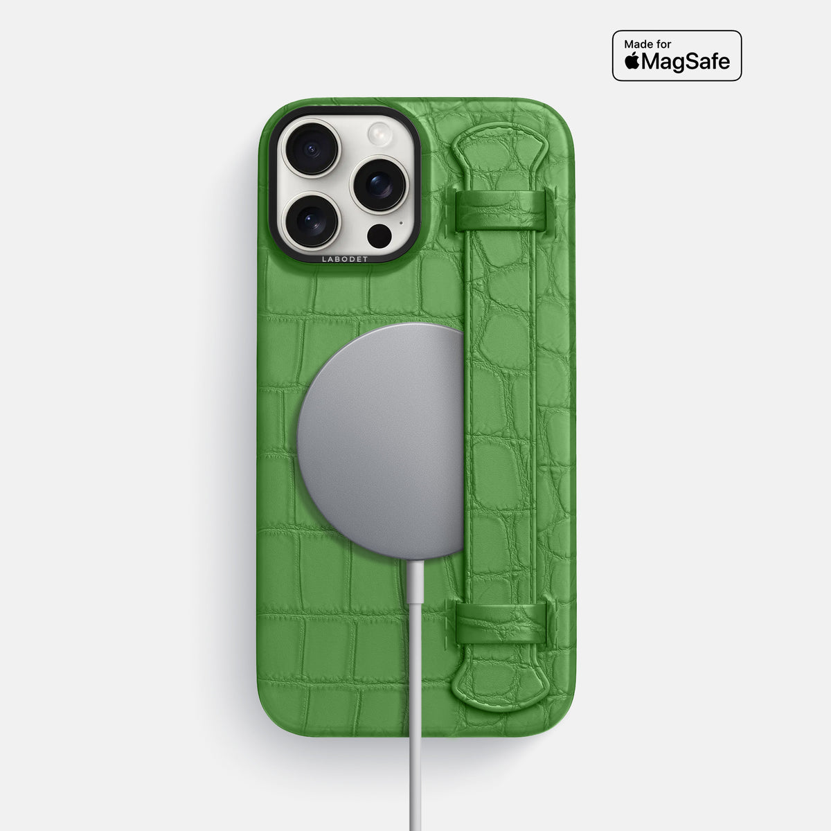 Apple-Green iPhone 16 Pro Max Handle Case Alligator with Black Metal -4 | Apple-Green-Black
