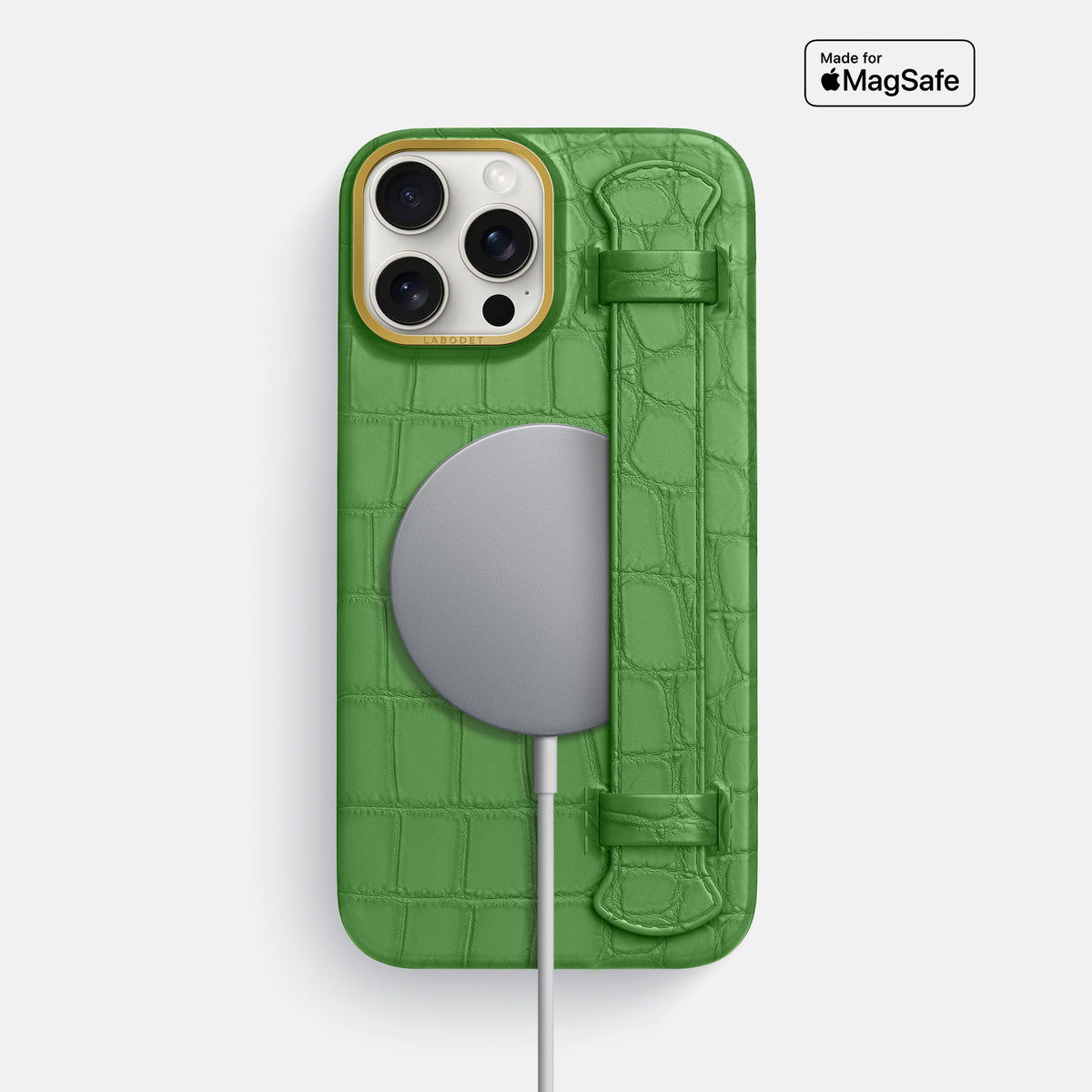 Apple-Green iPhone 16 Pro Max Handle Case In Alligator with Gold Metal -4 | Apple-Green-Gold