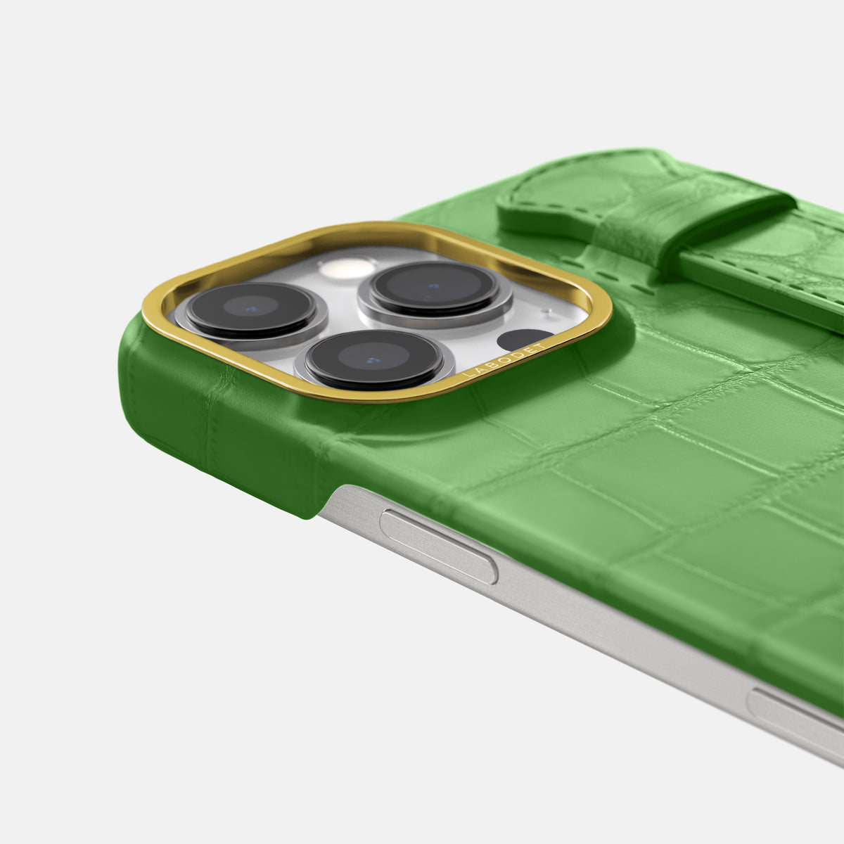 Apple-Green iPhone 16 Pro Max Handle Case In Alligator with Gold Metal -5 | Apple-Green-Gold